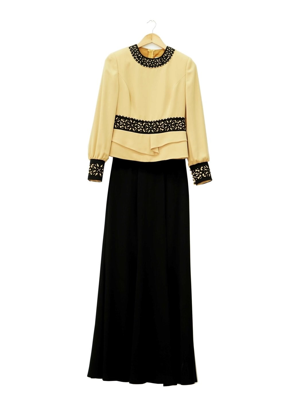 Tesettür giyim SARI BONCUK DETAYLI ETEKLİ TAKIM 3138E