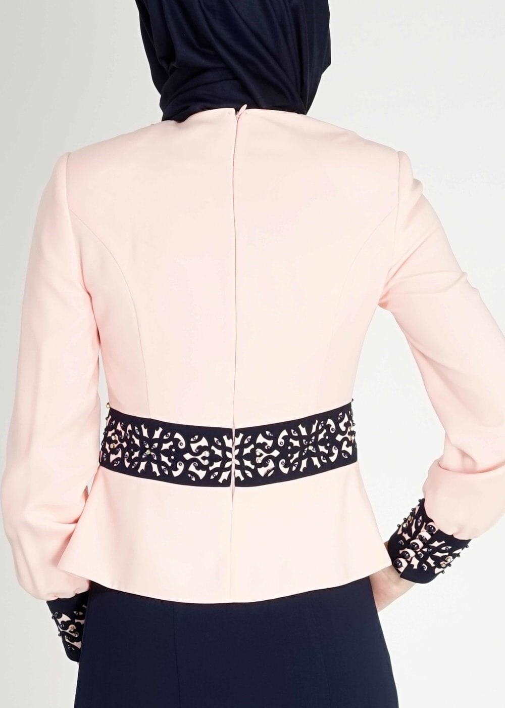 Tesettür giyim PUDRA BONCUK DETAYLI ETEKLİ TAKIM 3138E