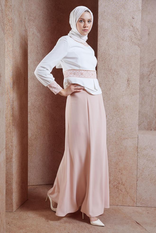 Hijab clothing BEIGE BEADED SKIRTED SUIT 3138E - ALVİNA