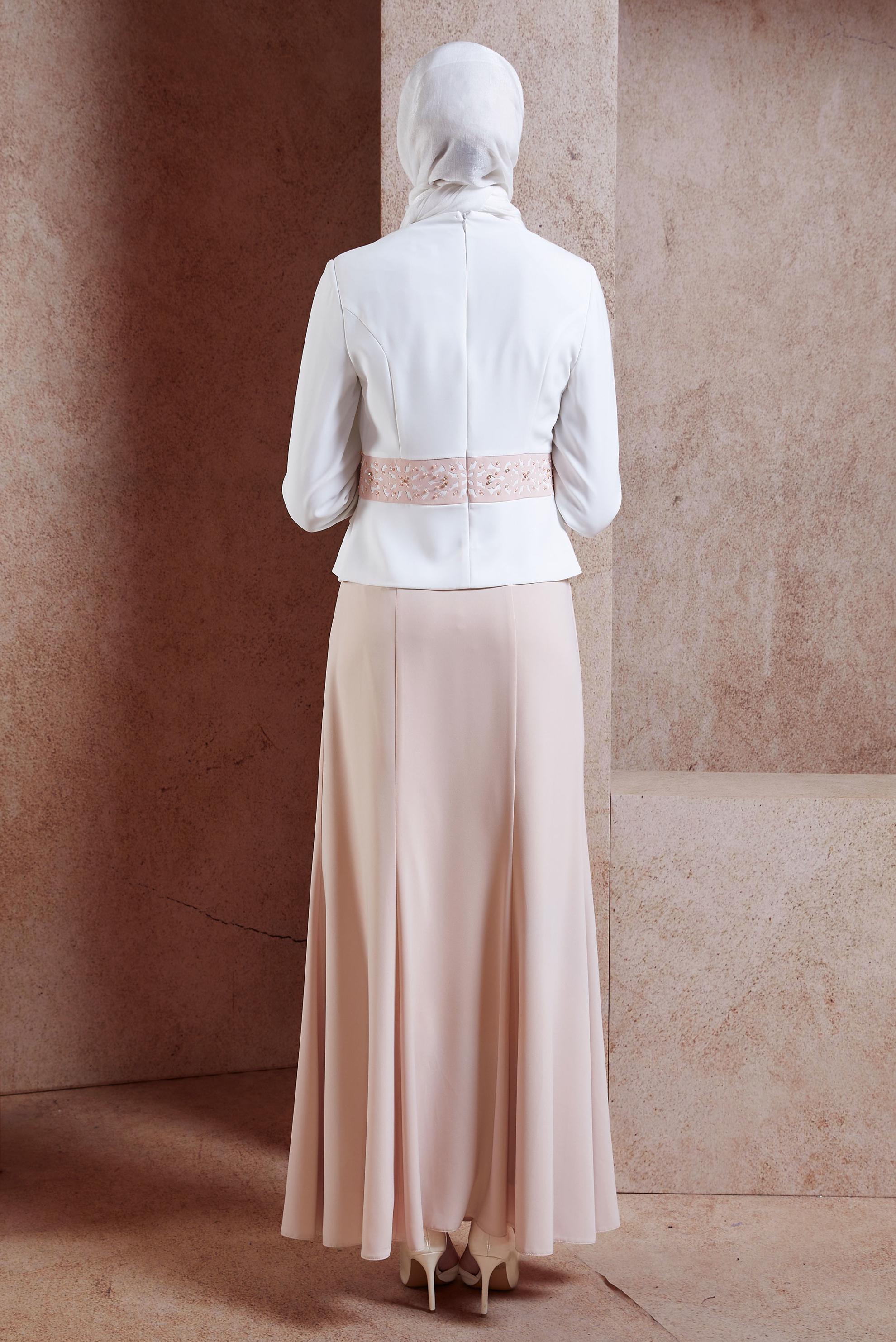 Hijab clothing BEIGE BEADED SKIRTED SUIT 3138E