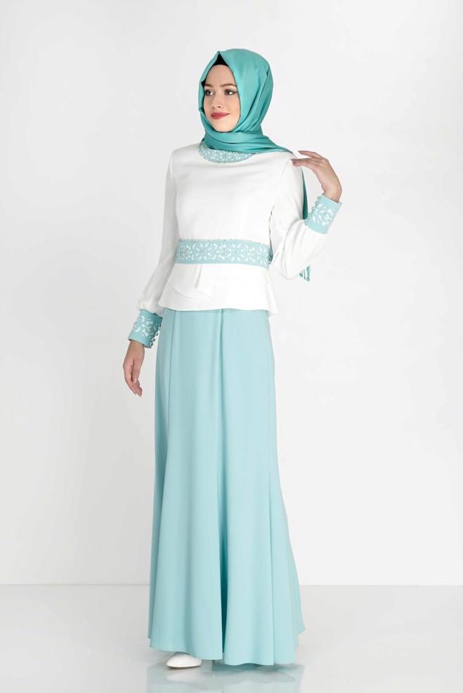 Hijab clothing BEIGE BEADED SKIRTED SUIT 3138E - ALVİNA