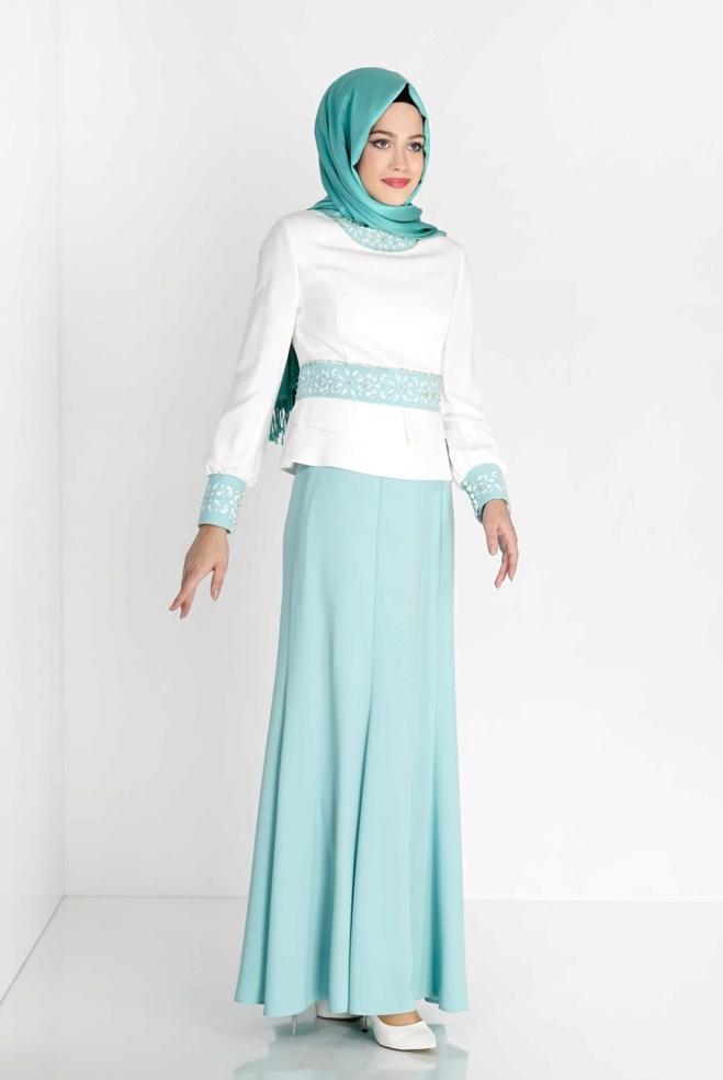 Hijab clothing BEIGE BEADED SKIRTED SUIT 3138E - ALVİNA