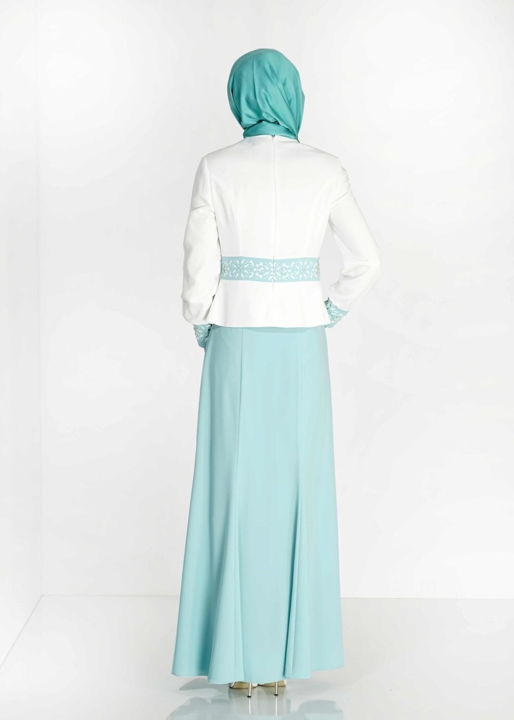 Hijab clothing BEIGE BEADED SKIRTED SUIT 3138E