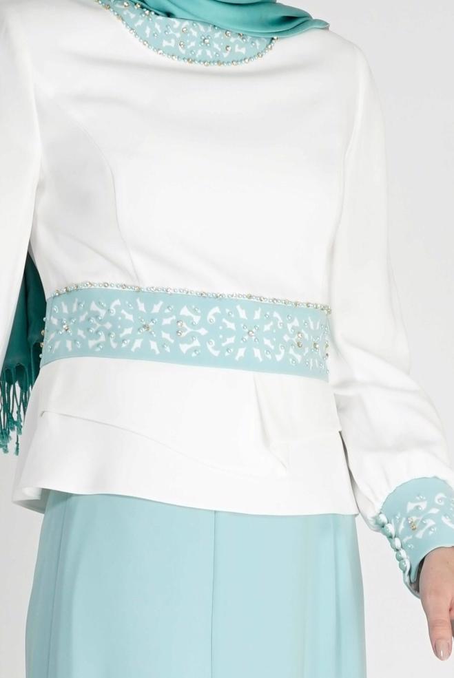 Hijab clothing BEIGE BEADED SKIRTED SUIT 3138E - ALVİNA