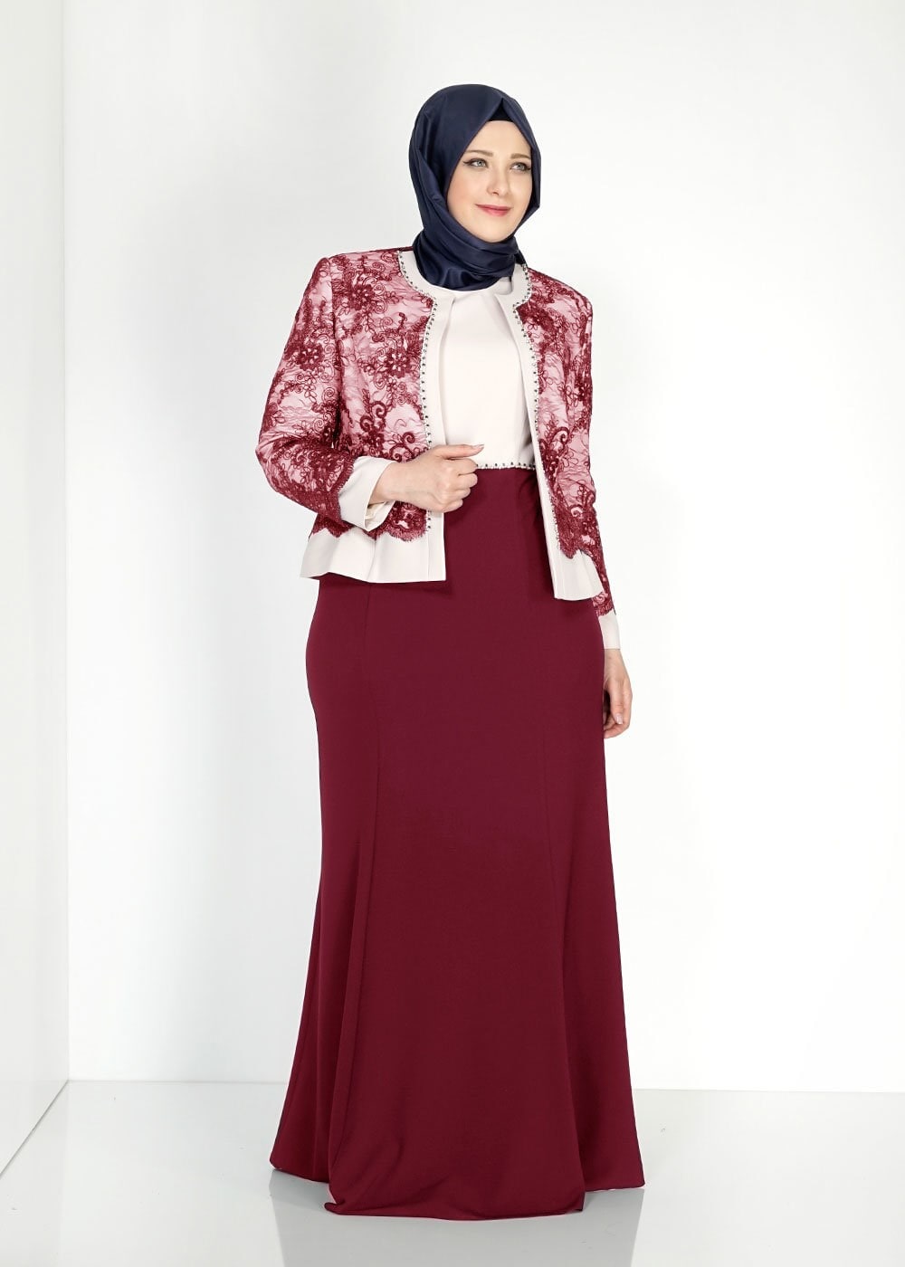 Tesettür giyim BORDO 3142 Camelia 2Lİ Elb Tesettür Takım