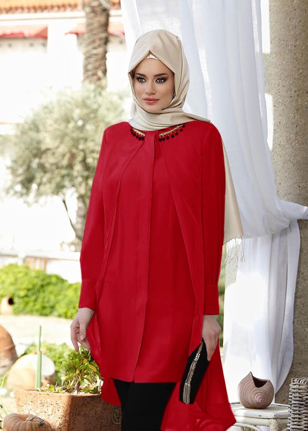 Tesettür giyim KIRMIZI 3084P Virona Tesettür Pnt.Tkm
