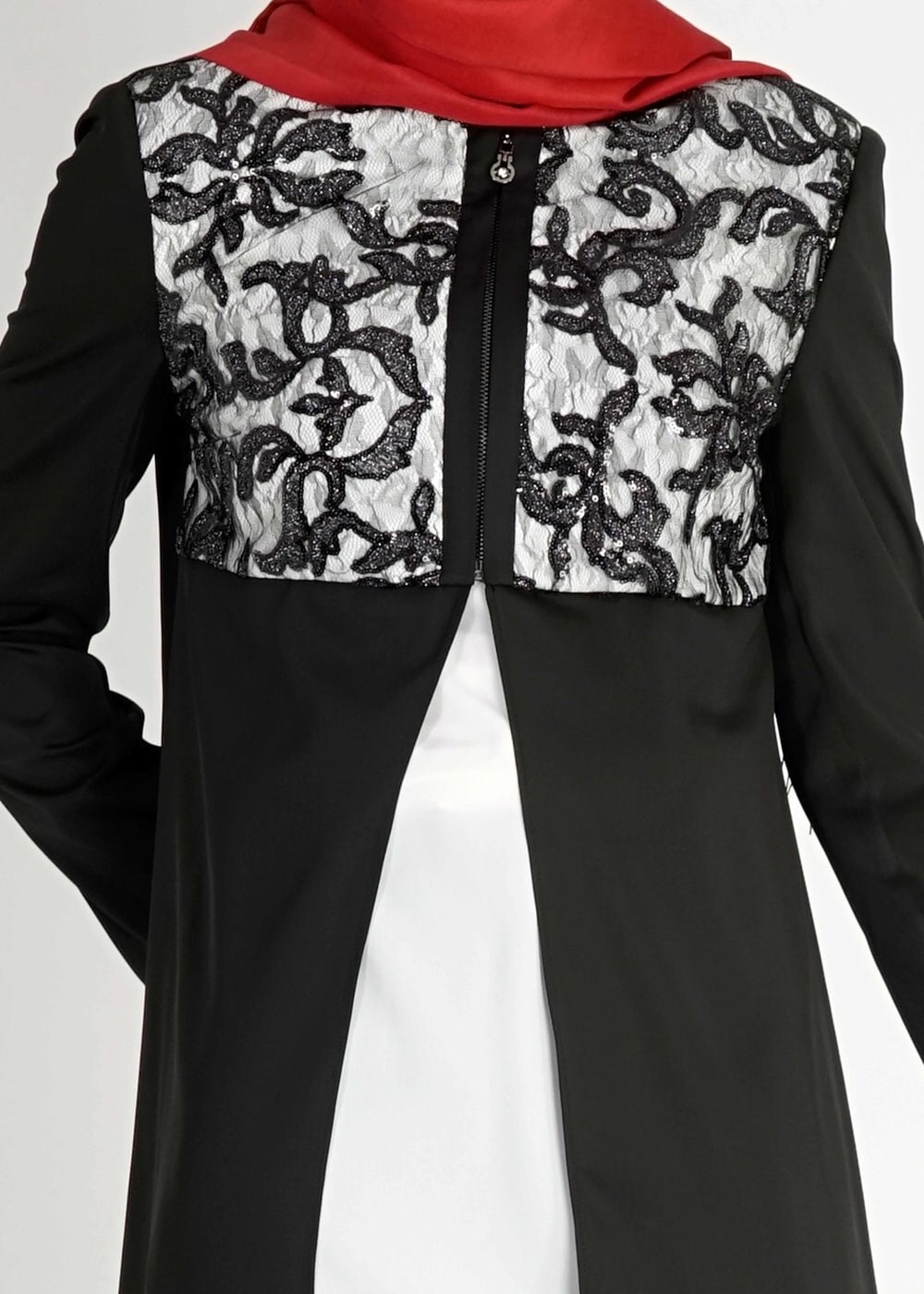 Tesettür giyim SİYAH DESENLİ ASİMETRİK KESİM ÜÇLÜ PANTOLONLU TAKIM 3093P