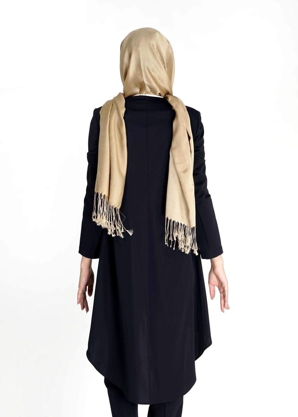 Tesettür giyim LACİVERT DESENLİ ASİMETRİK KESİM ÜÇLÜ PANTOLONLU TAKIM 3093P