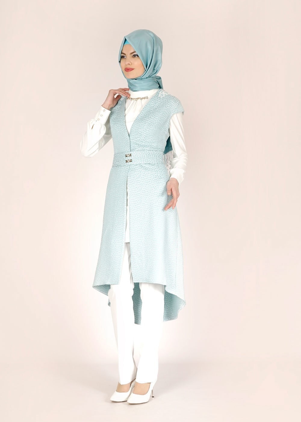 Tesettür giyim MAVİ 3103P Jakar Tesettür Pnt Tkm