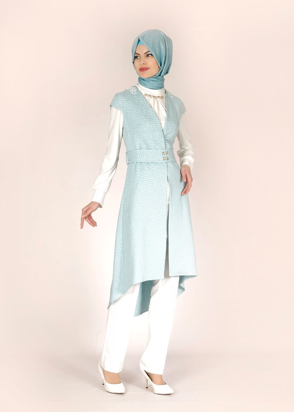 Tesettür giyim MAVİ 3103P Jakar Tesettür Pnt Tkm