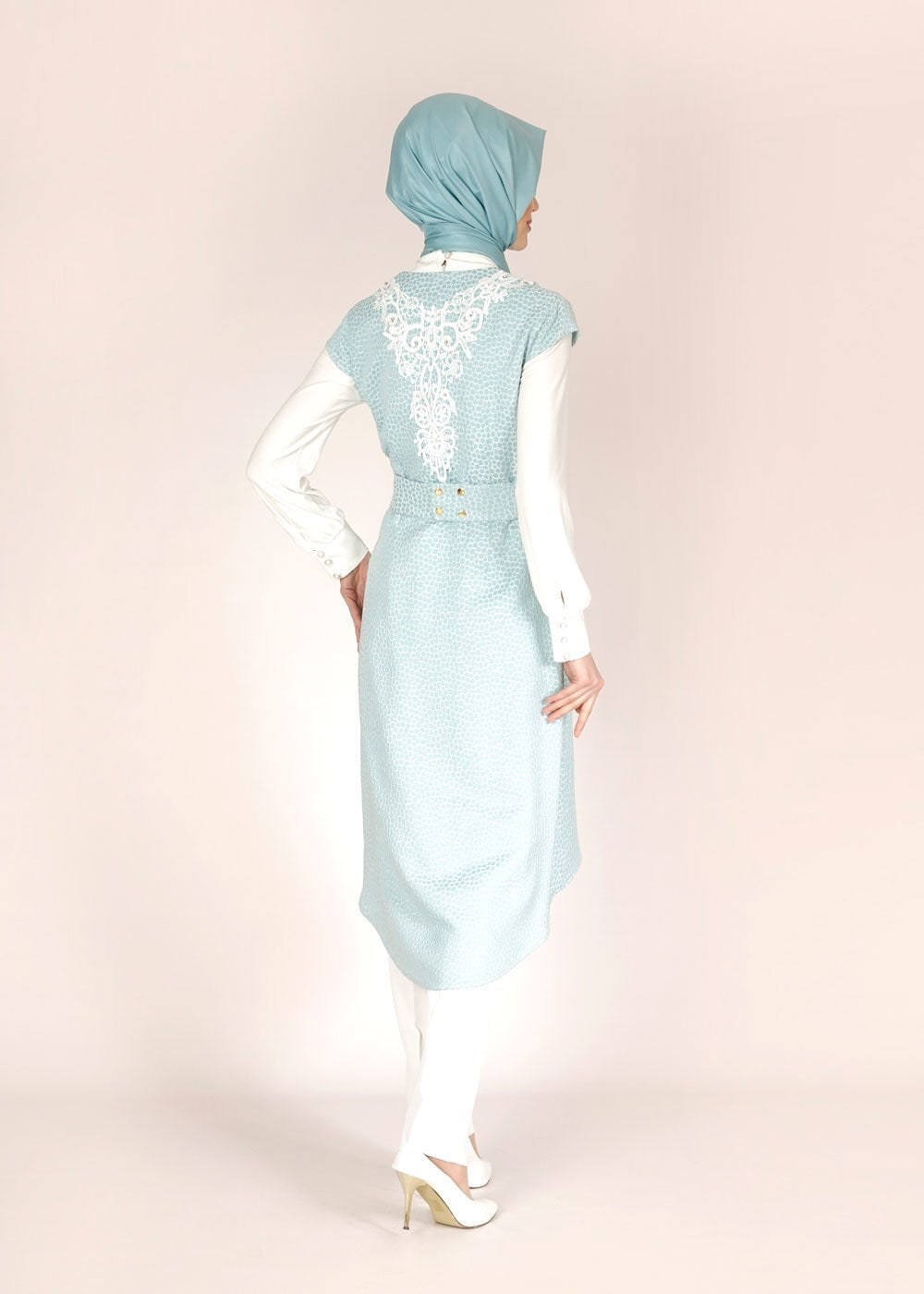 Tesettür giyim MAVİ 3103P Jakar Tesettür Pnt Tkm