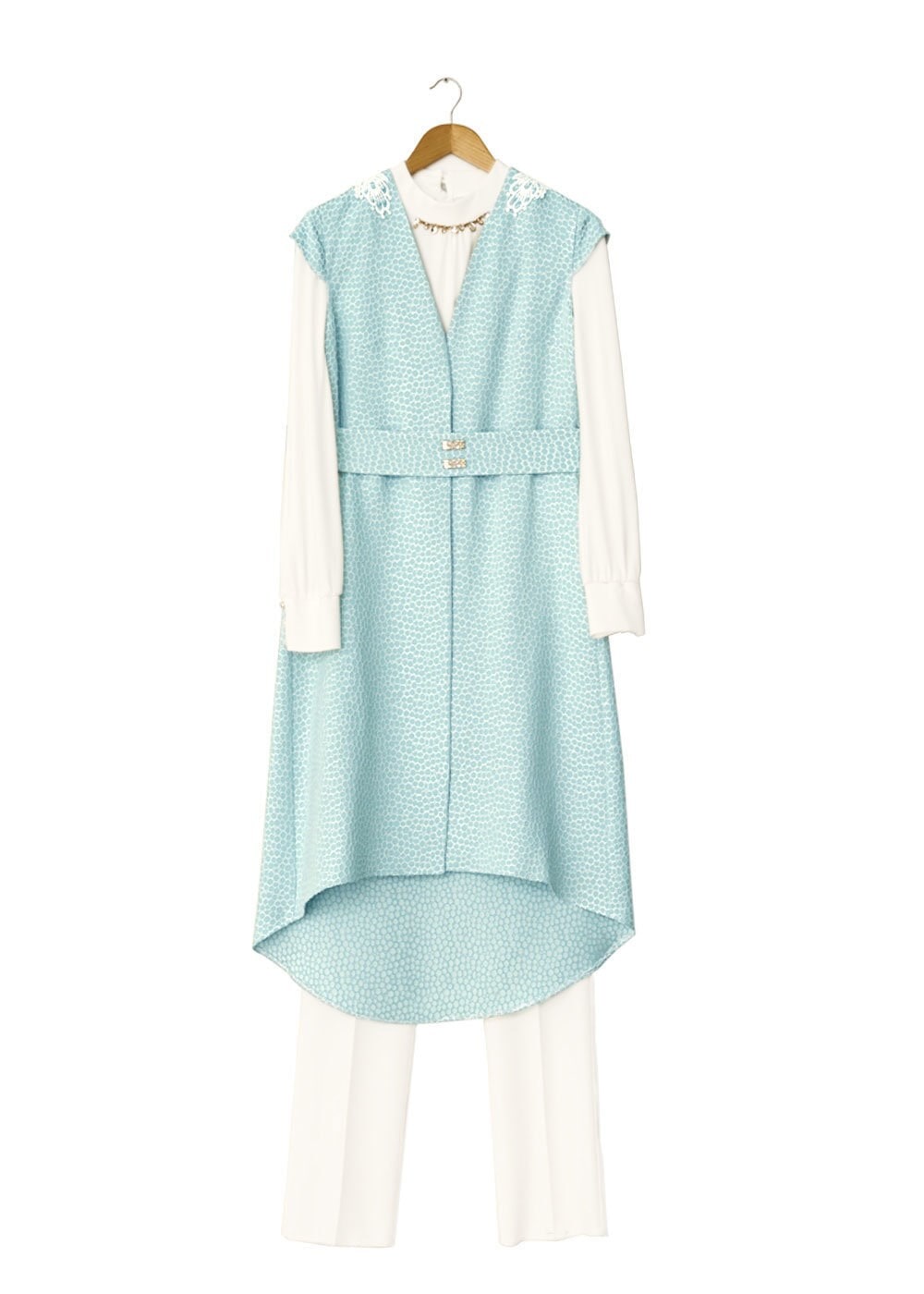 Tesettür giyim MAVİ 3103P Jakar Tesettür Pnt Tkm