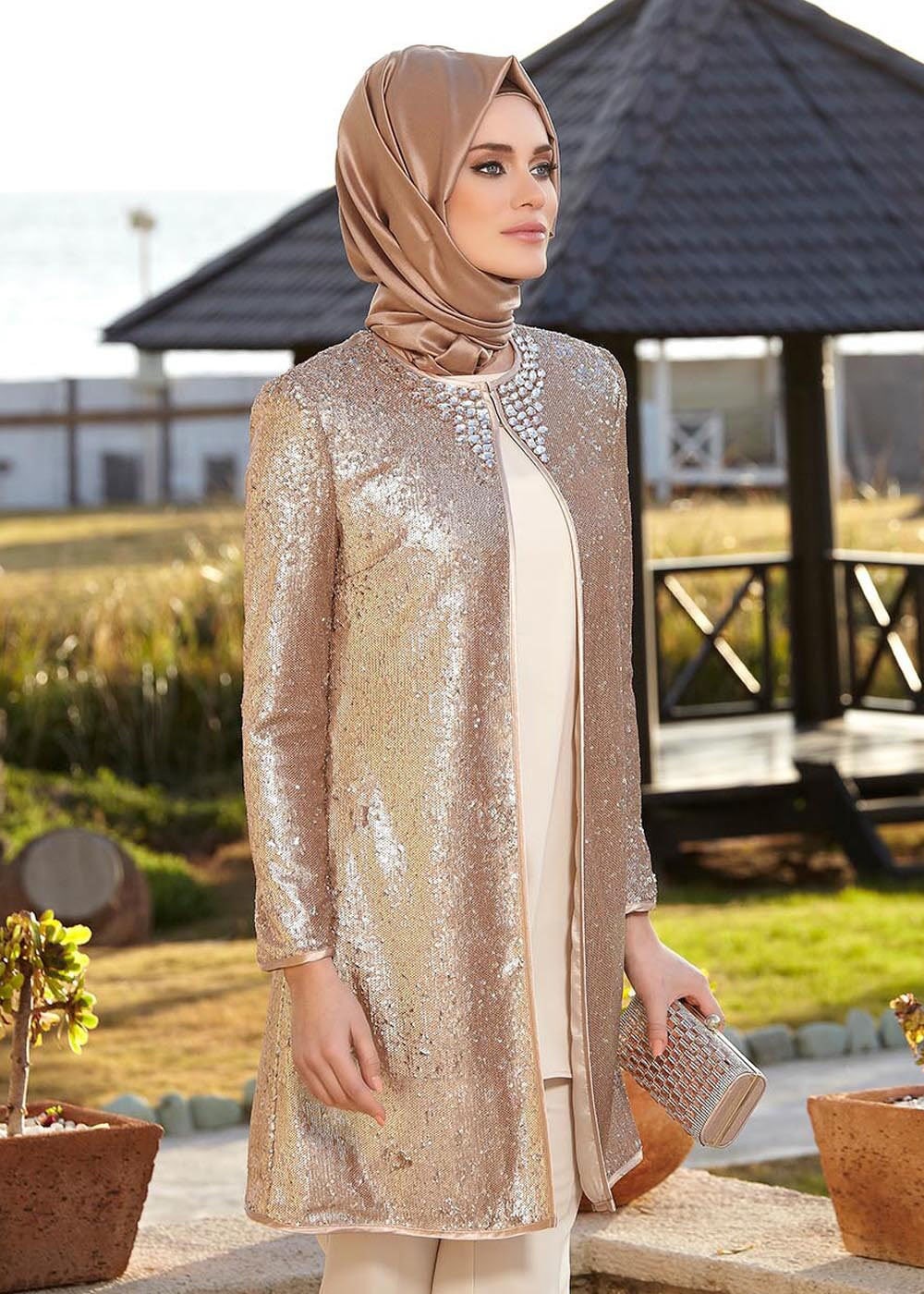 Tesettür giyim BEJ 3109P Pul Payet Tesettür Pnt Tkm