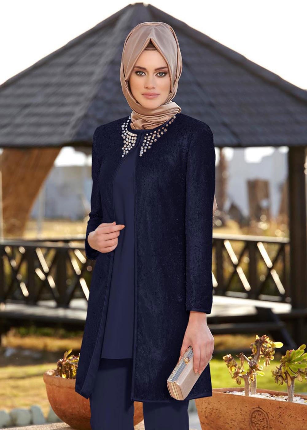 Tesettür giyim LACİVERT 3109P Pul Payet Tesettür Pnt Tkm