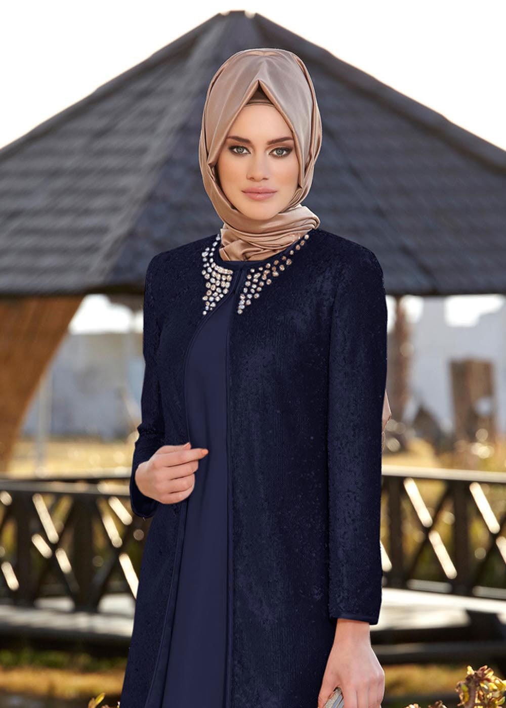 Tesettür giyim LACİVERT 3109P Pul Payet Tesettür Pnt Tkm