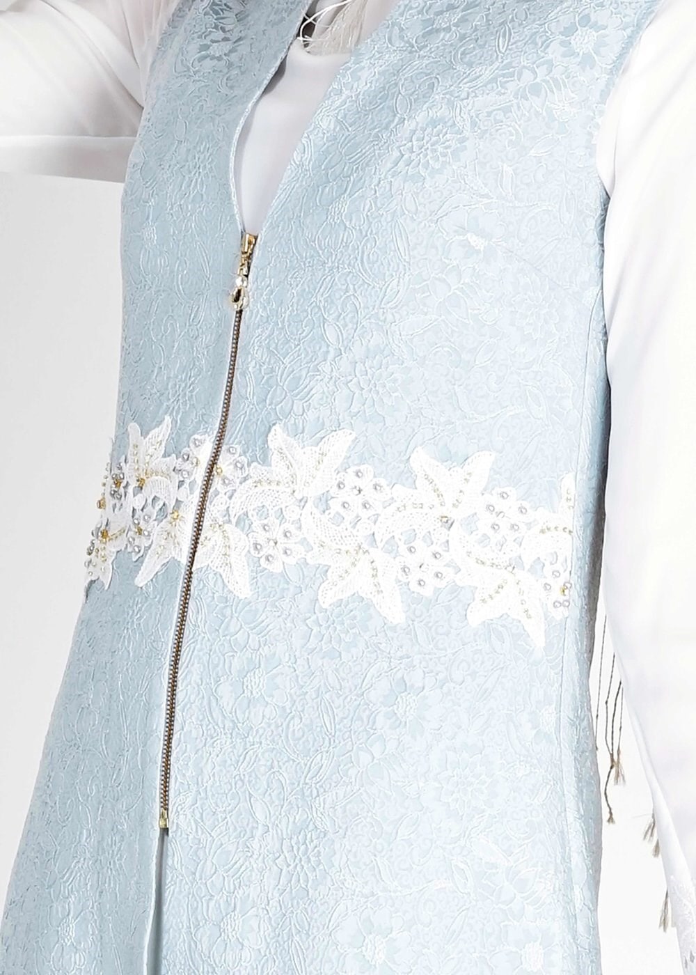 Tesettür giyim MAVİ İŞLEME DETAYLI FERMUARLI İKİLİ PANTOLONLU TAKIM 3119P