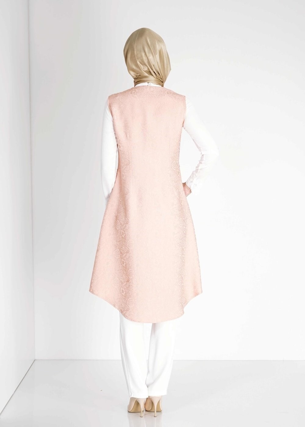 Tesettür giyim PUDRA İŞLEME DETAYLI FERMUARLI İKİLİ PANTOLONLU TAKIM 3119P