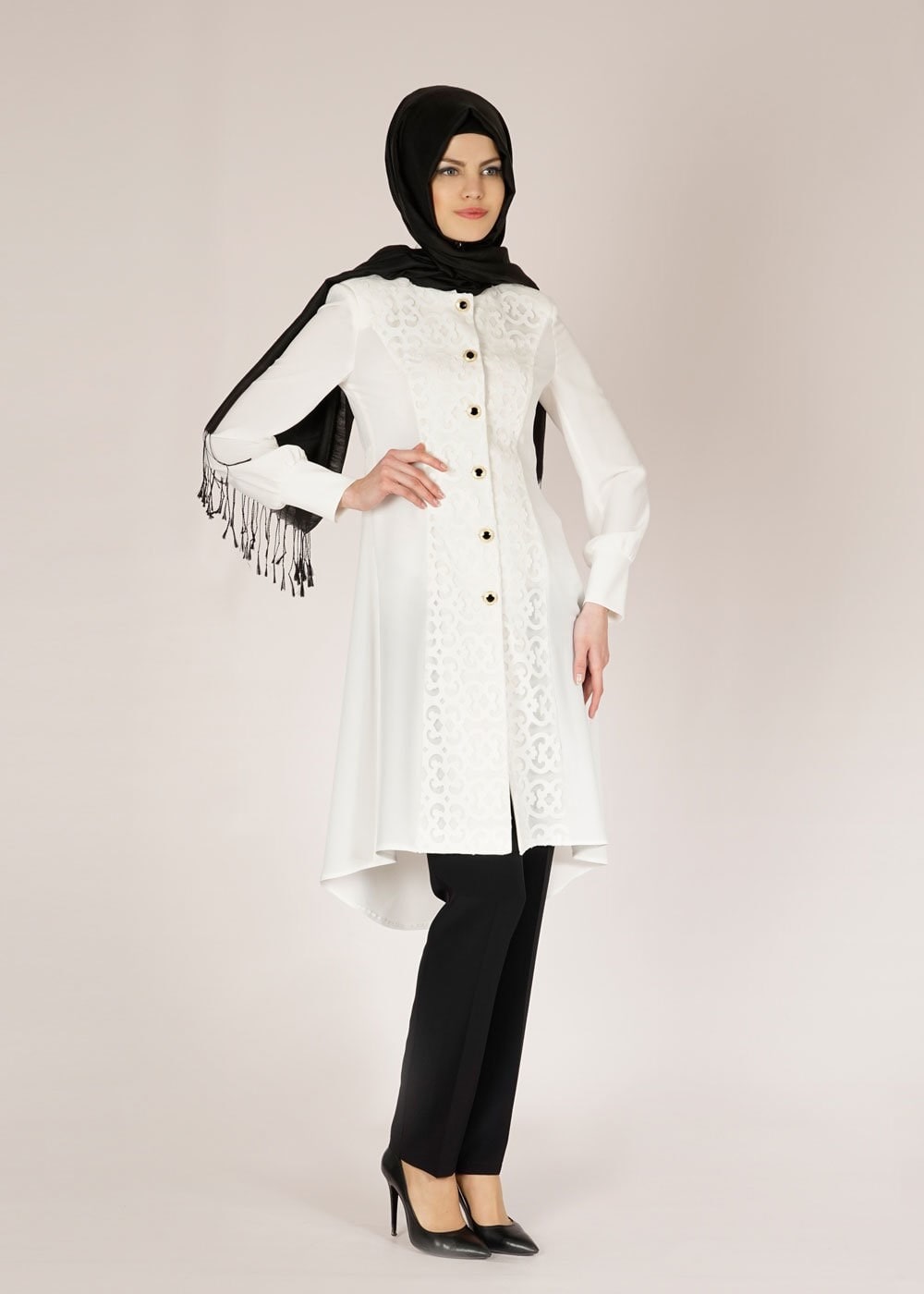 Tesettür giyim BEYAZ 3127P New Loren 2Lİ Tesettür Pnt.Tkm