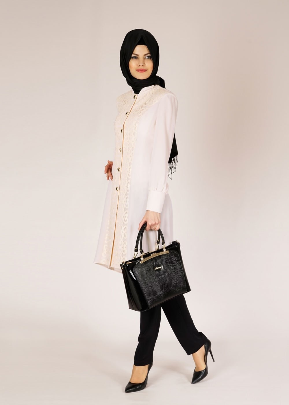 Tesettür giyim EKRU 3127P New Loren 2Lİ Tesettür Pnt.Tkm