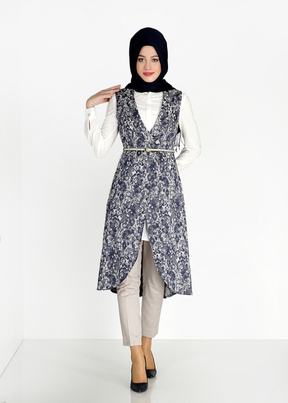 Tesettür giyim LACİVERT 3&prime;LÜ PANTOLONLU TAKIM 4668