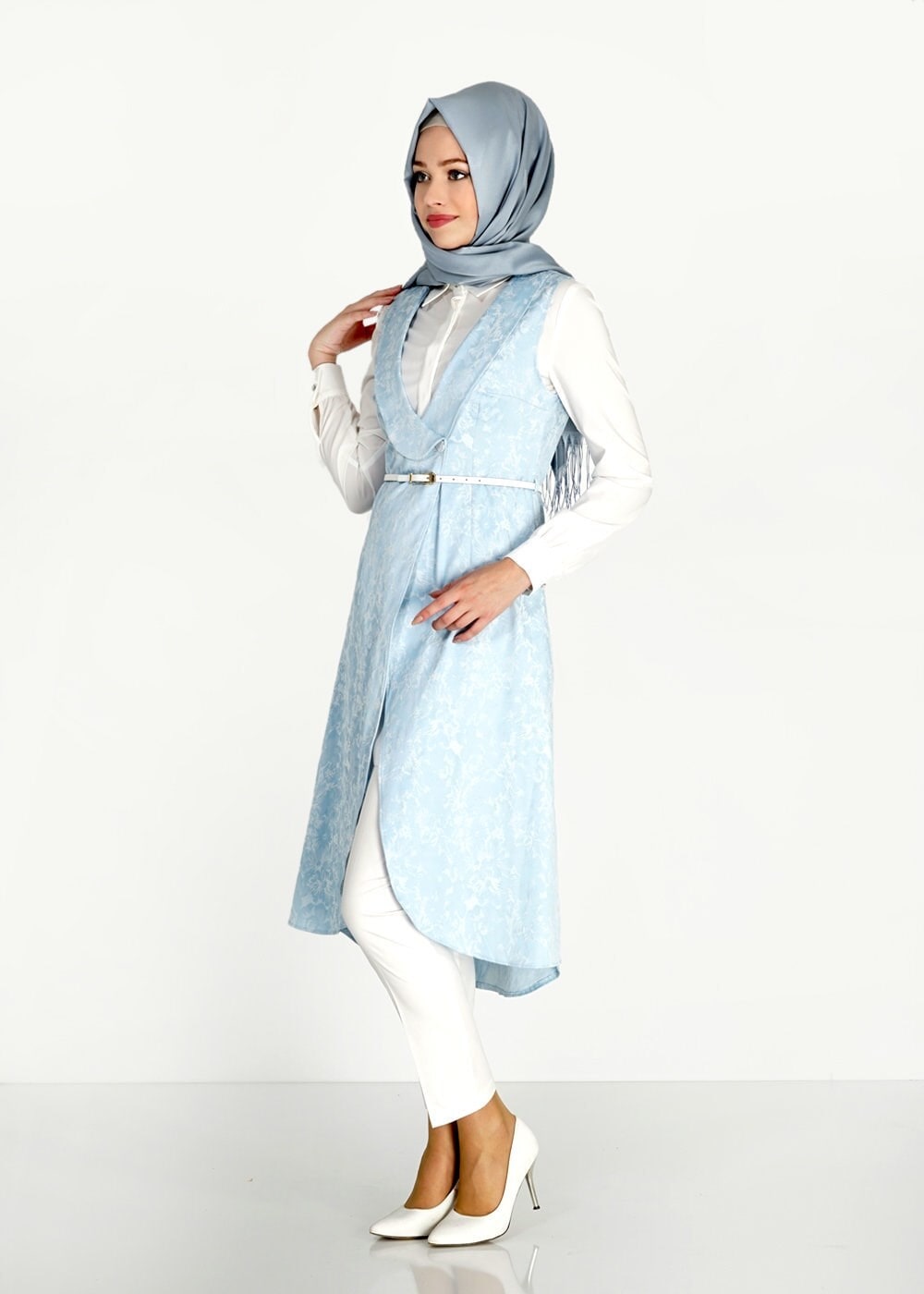 Tesettür giyim MAVİ 3&prime;LÜ PANTOLONLU TAKIM 4668