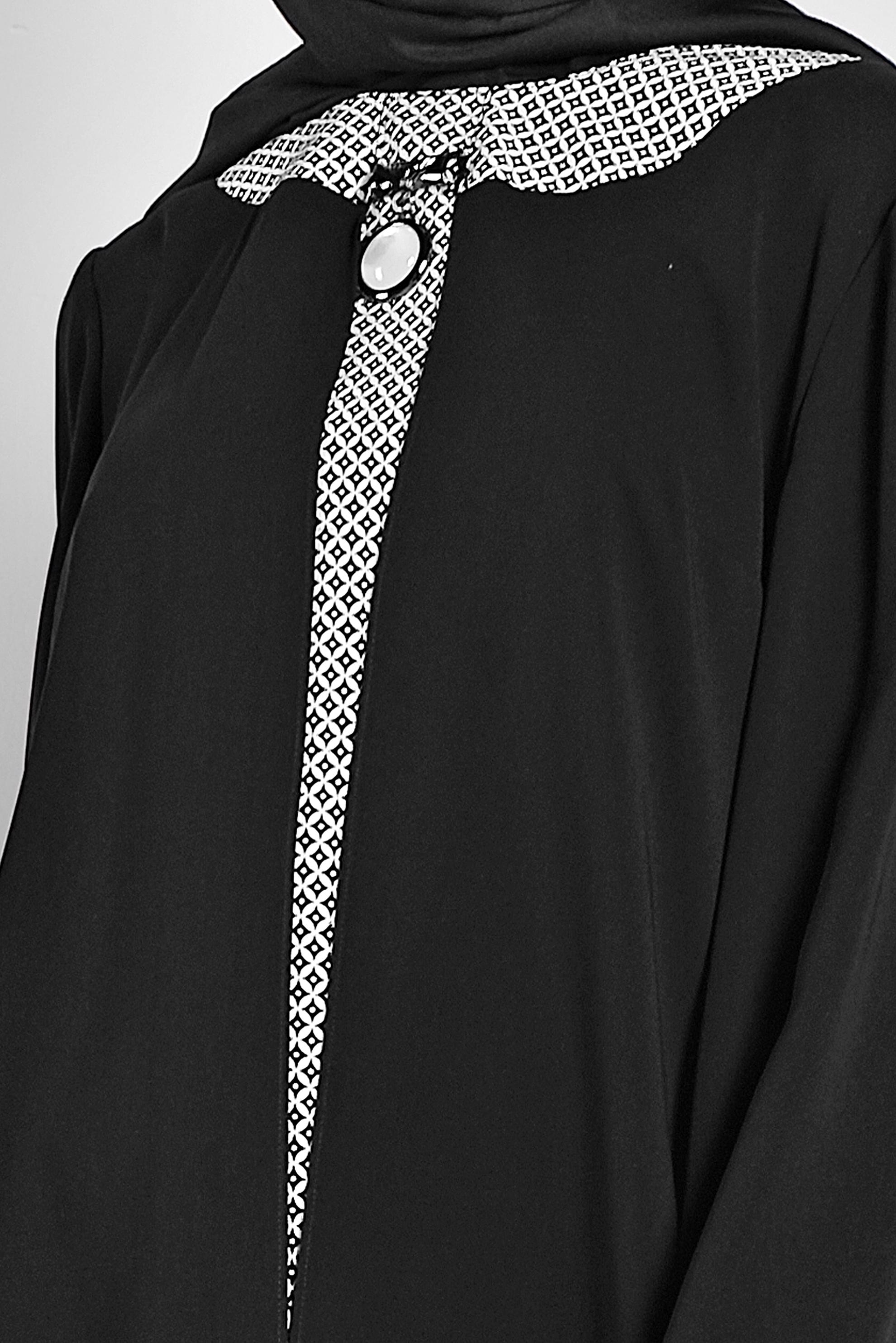 Tesettür giyim SİYAH DESENLİ İKİLİ PANTOLONLU TAKIM 3124-1