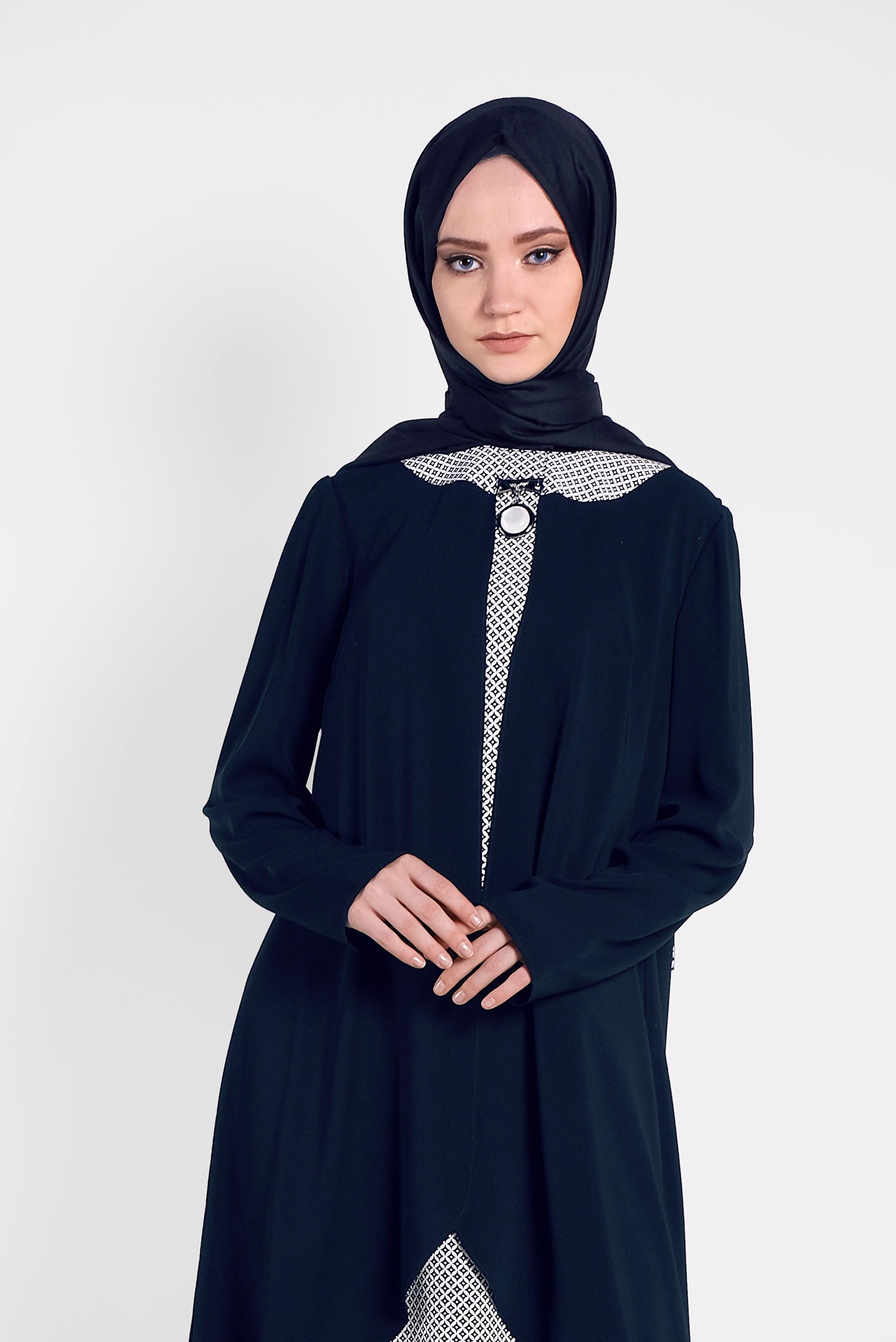 Tesettür giyim LACİVERT DESENLİ İKİLİ PANTOLONLU TAKIM 3124-1