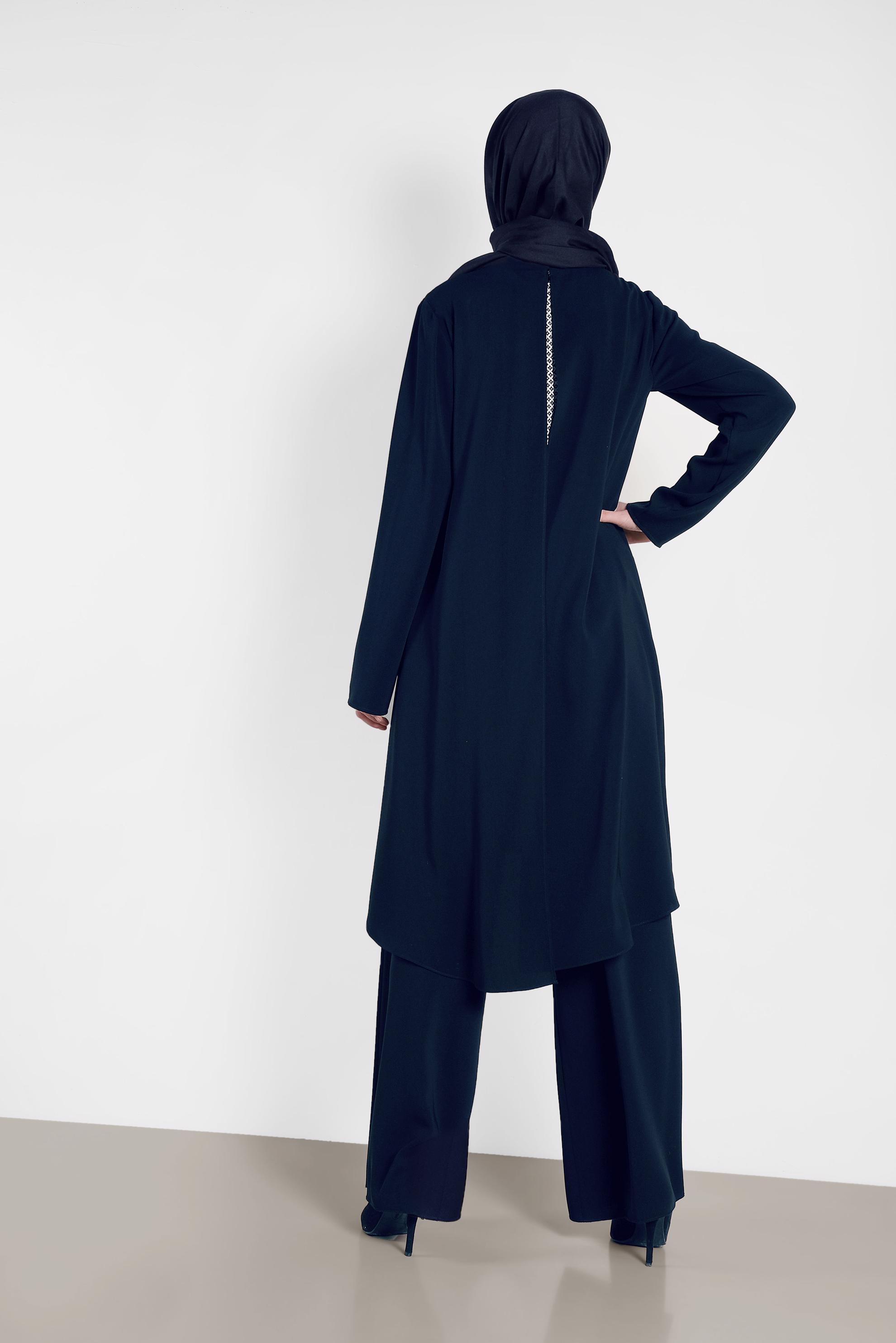 Tesettür giyim LACİVERT DESENLİ İKİLİ PANTOLONLU TAKIM 3124-1