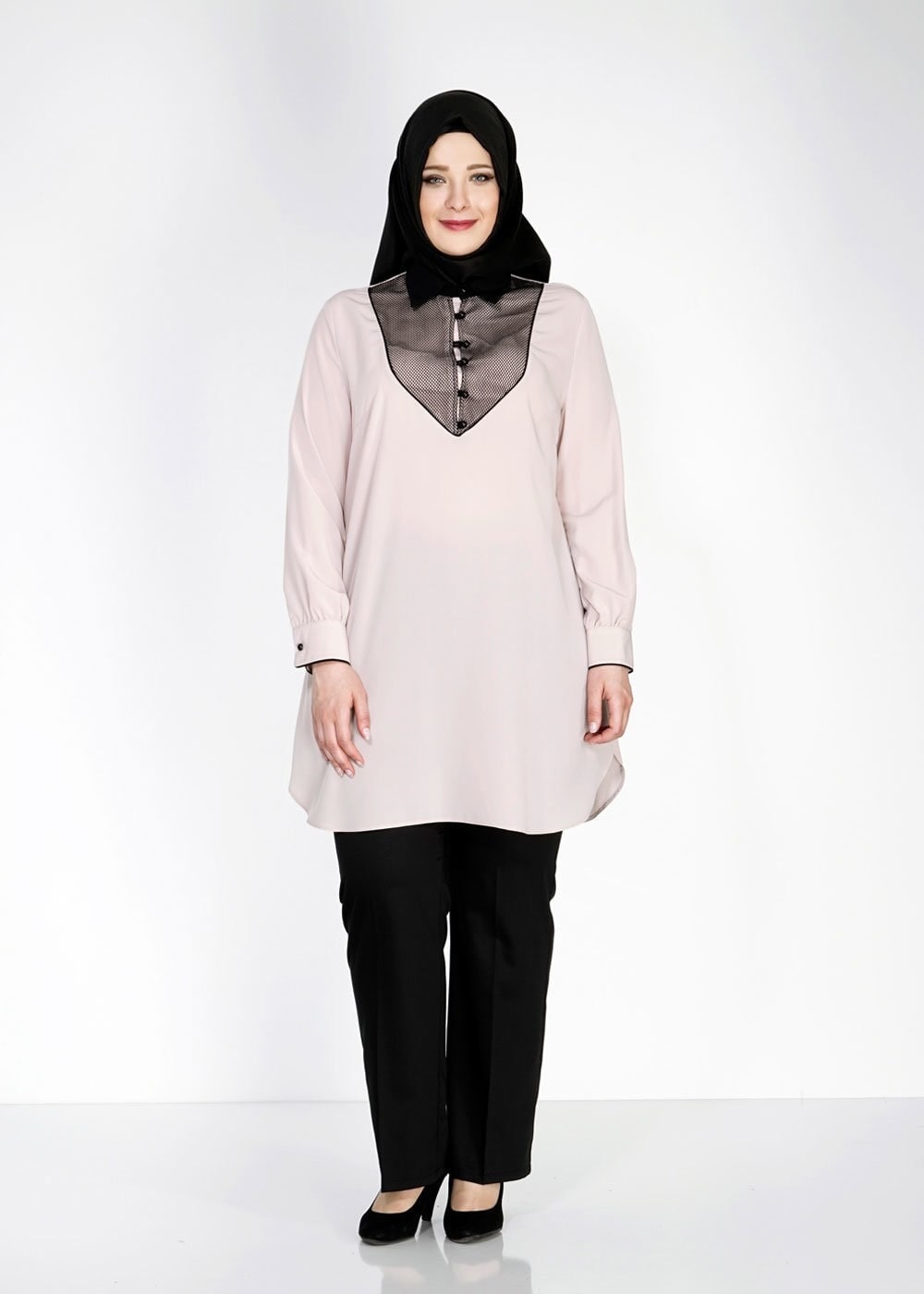 Tesettür giyim BEJ FİLE DETAYLI TUNİK 2462