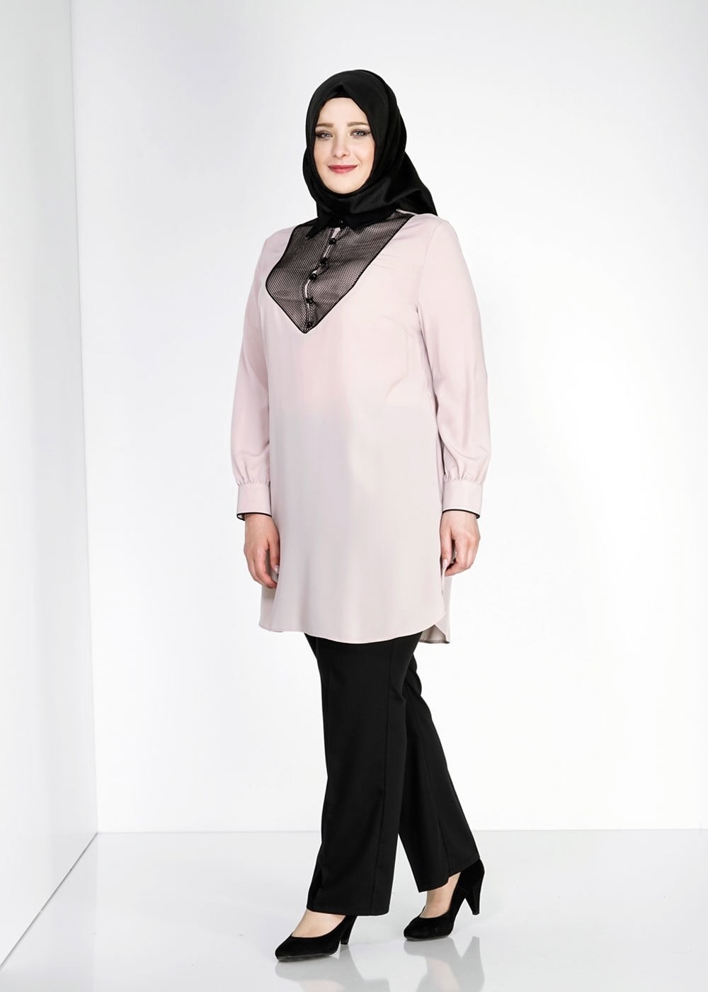 Tesettür giyim BEJ FİLE DETAYLI TUNİK 2462