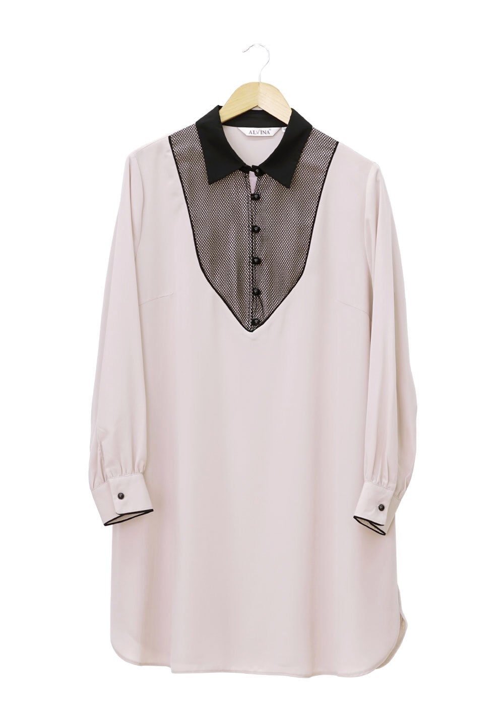 Tesettür giyim BEJ FİLE DETAYLI TUNİK 2462