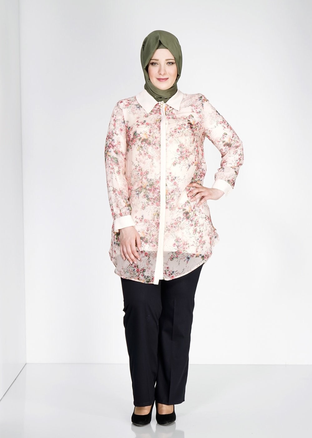 Tesettür giyim PUDRA DESENLİ TUNİK 2464