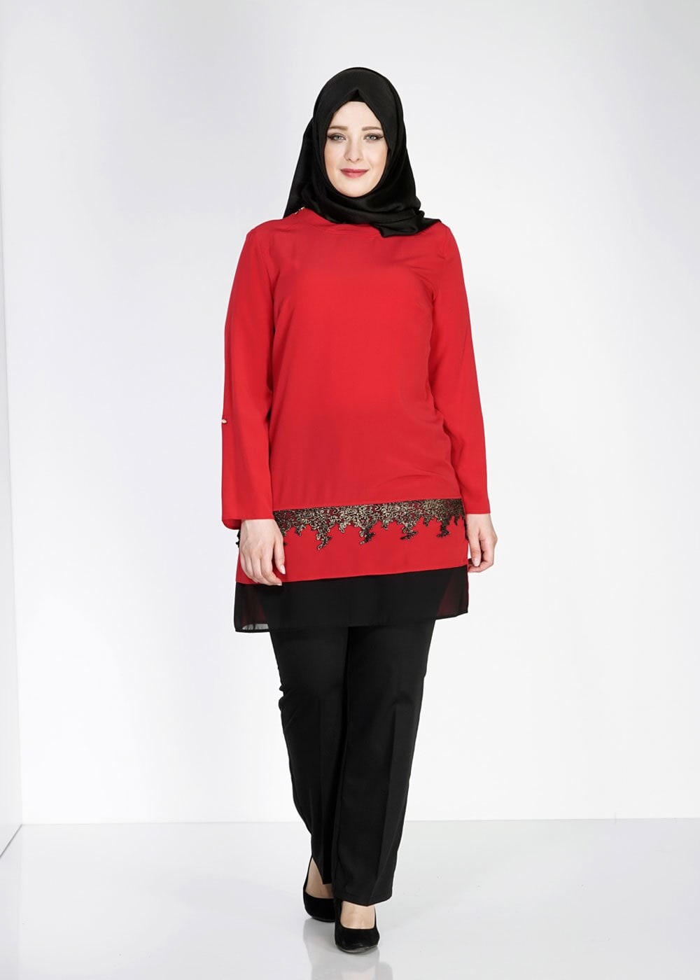 Tesettür giyim BORDO İŞLEME DETAYLI TUNİK 2476