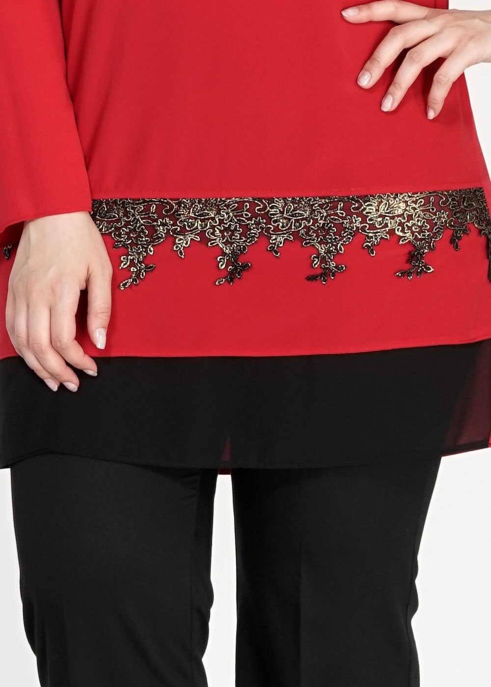 Tesettür giyim BORDO İŞLEME DETAYLI TUNİK 2476