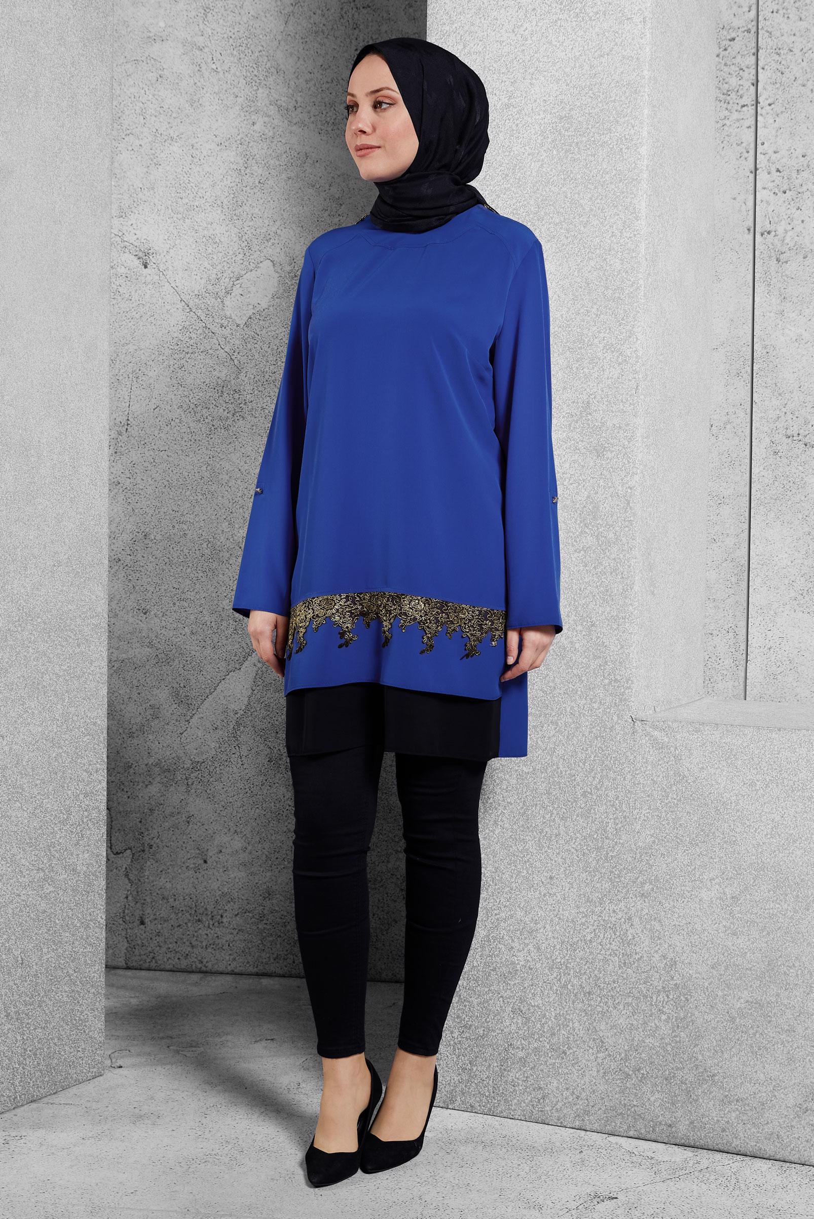 Hijab clothing NAVY BLUE EMBROIDERED TUNIC 2476