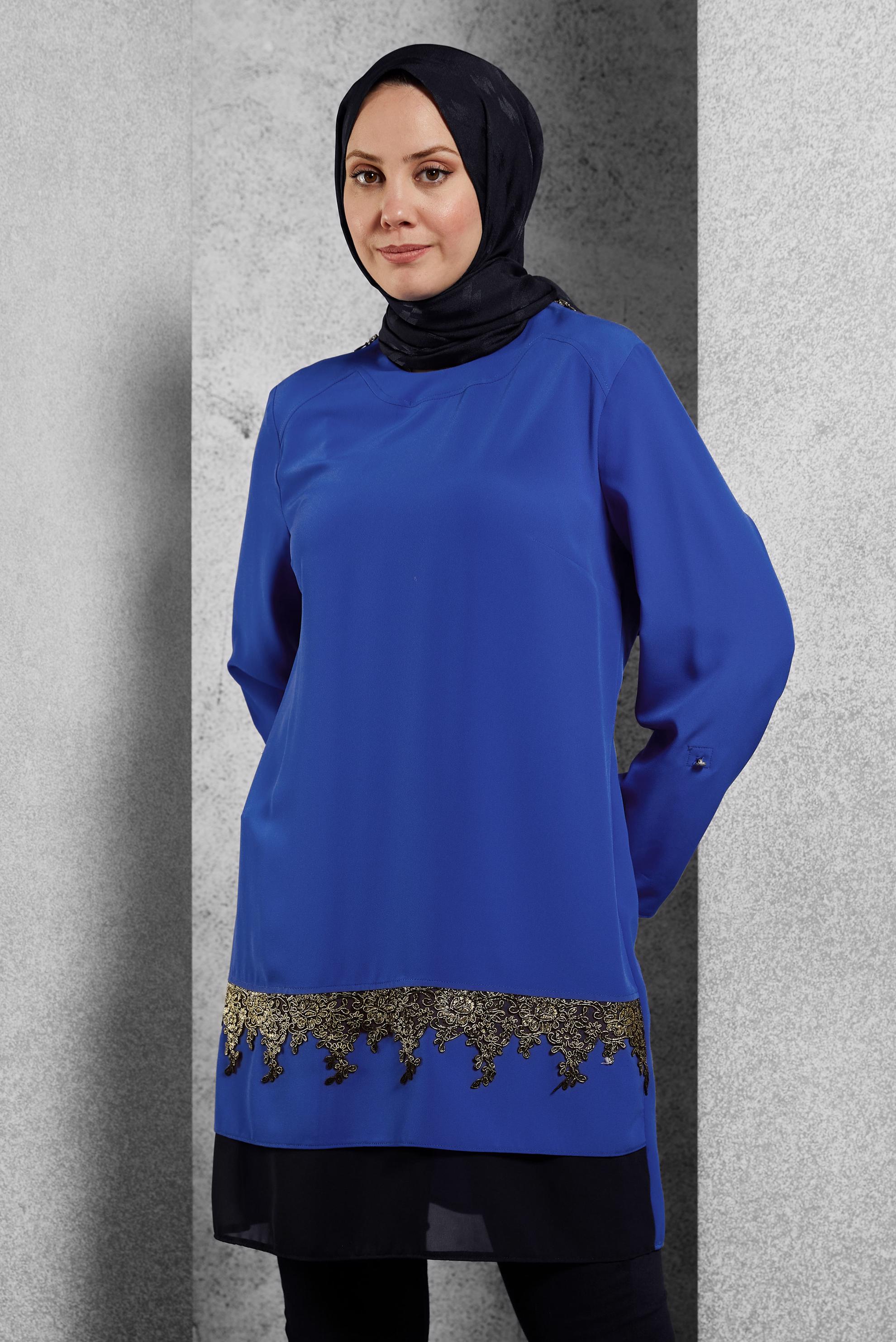Hijab clothing NAVY BLUE EMBROIDERED TUNIC 2476