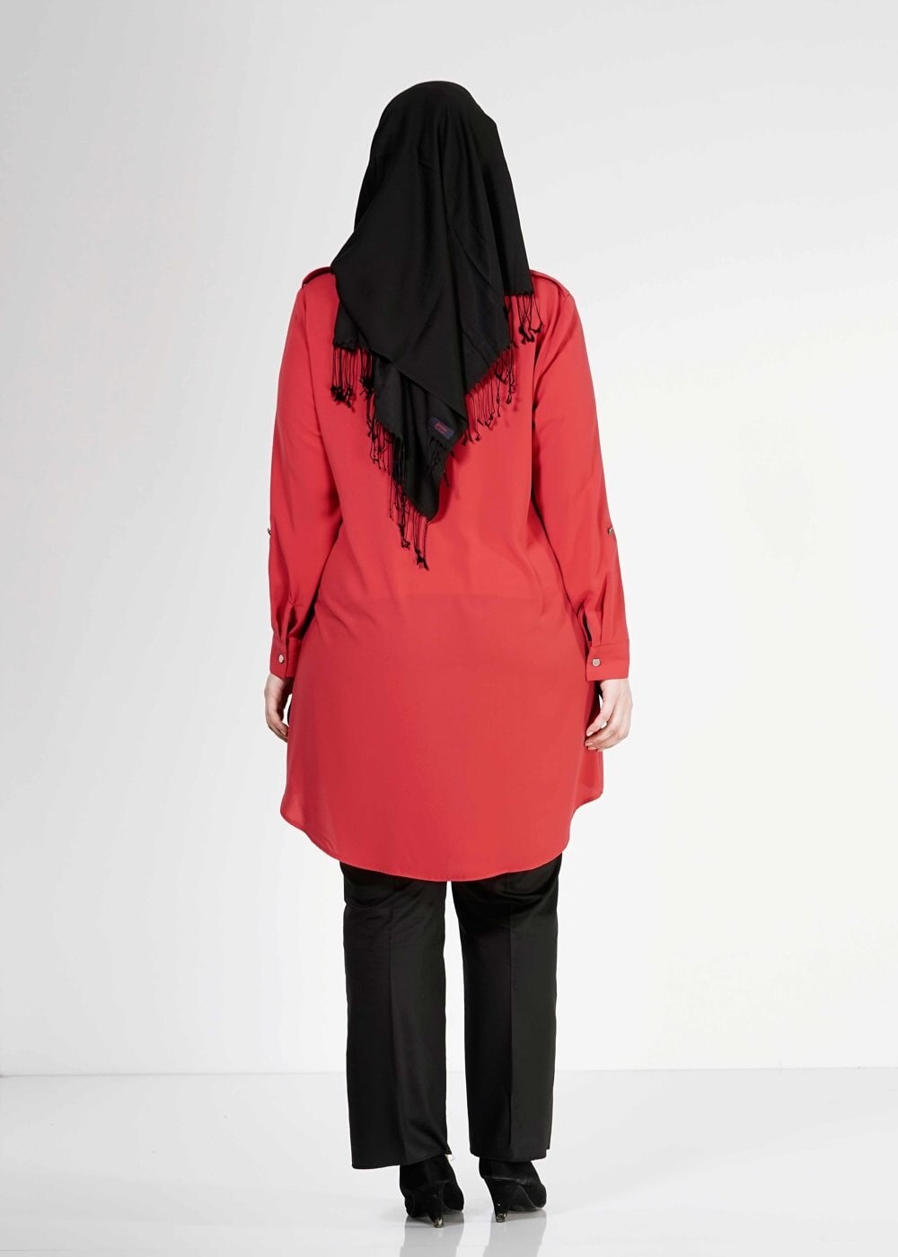 Tesettür giyim KIRMIZI DÜĞME DETAYLI TUNİK 2478 