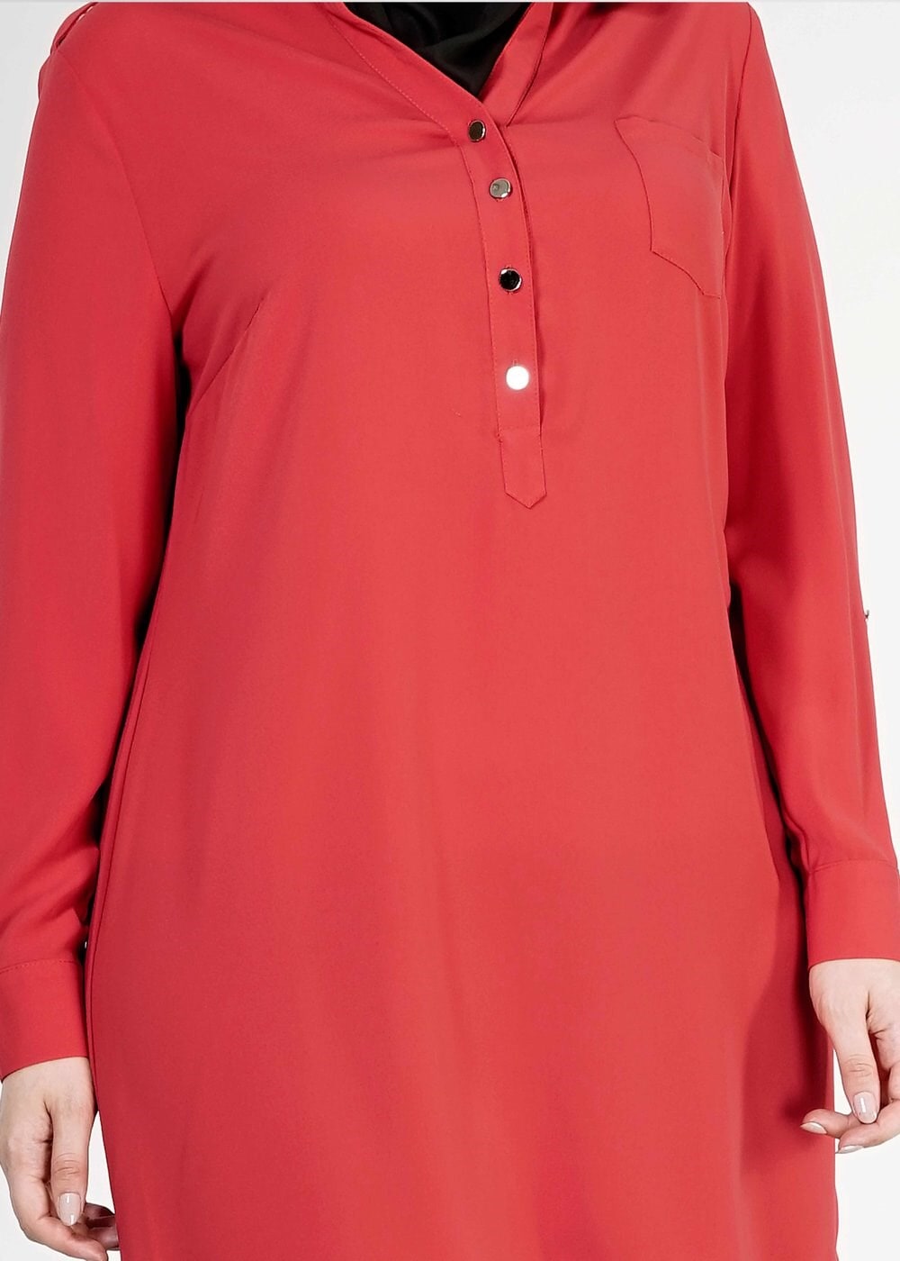 Tesettür giyim KIRMIZI DÜĞME DETAYLI TUNİK 2478 