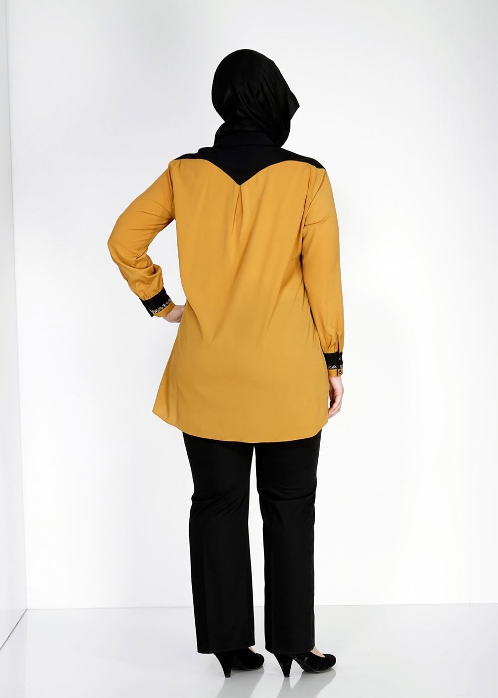 Tesettür giyim SARI GÖMLEK YAKA TESETTÜR TUNİK 2483