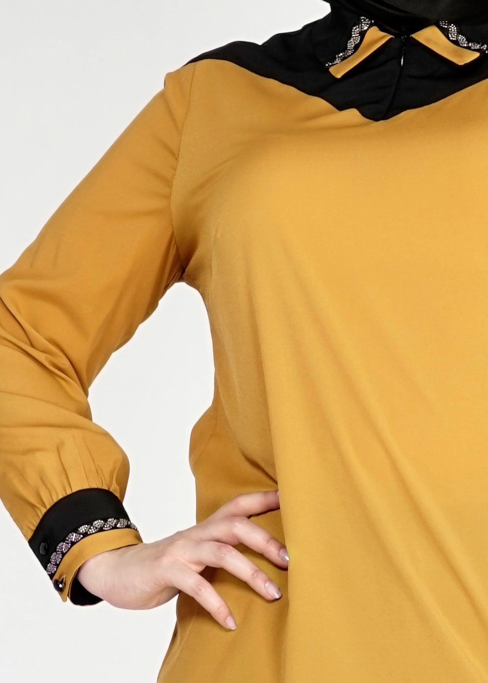 Tesettür giyim SARI GÖMLEK YAKA TESETTÜR TUNİK 2483