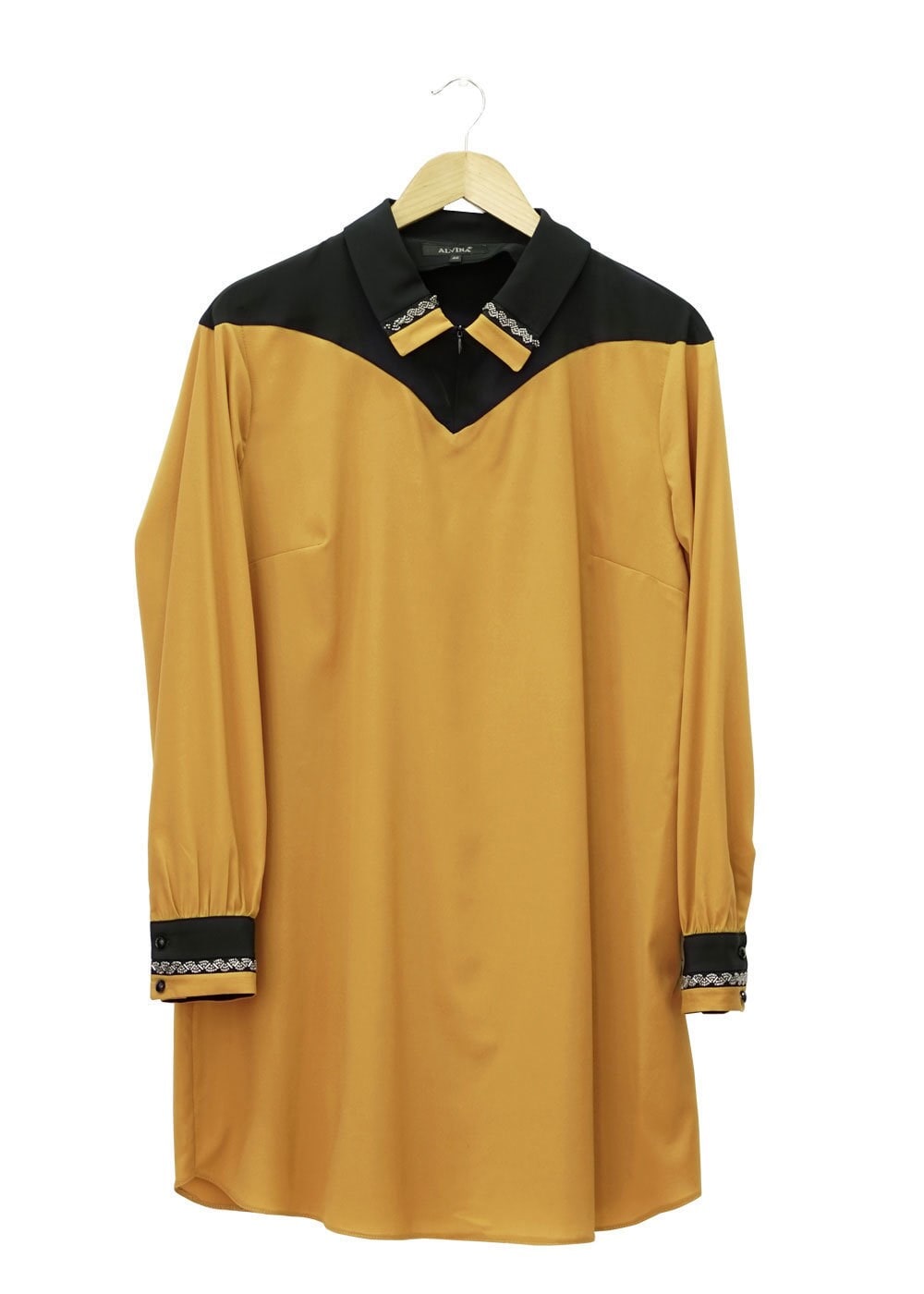 Tesettür giyim SARI GÖMLEK YAKA TESETTÜR TUNİK 2483