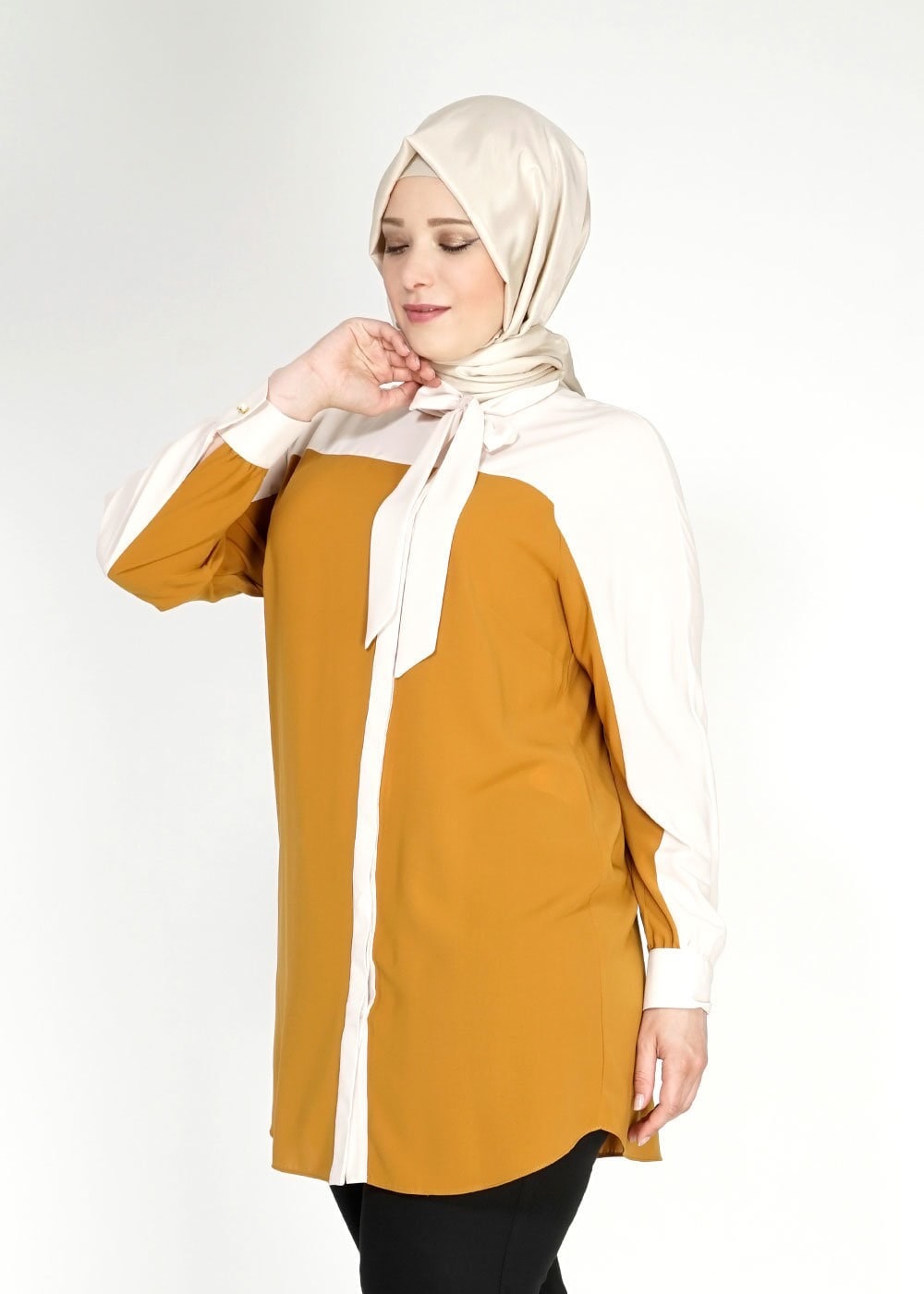 Tesettür giyim SARI  BAĞLAMA DETAYLI TUNİK 2485 