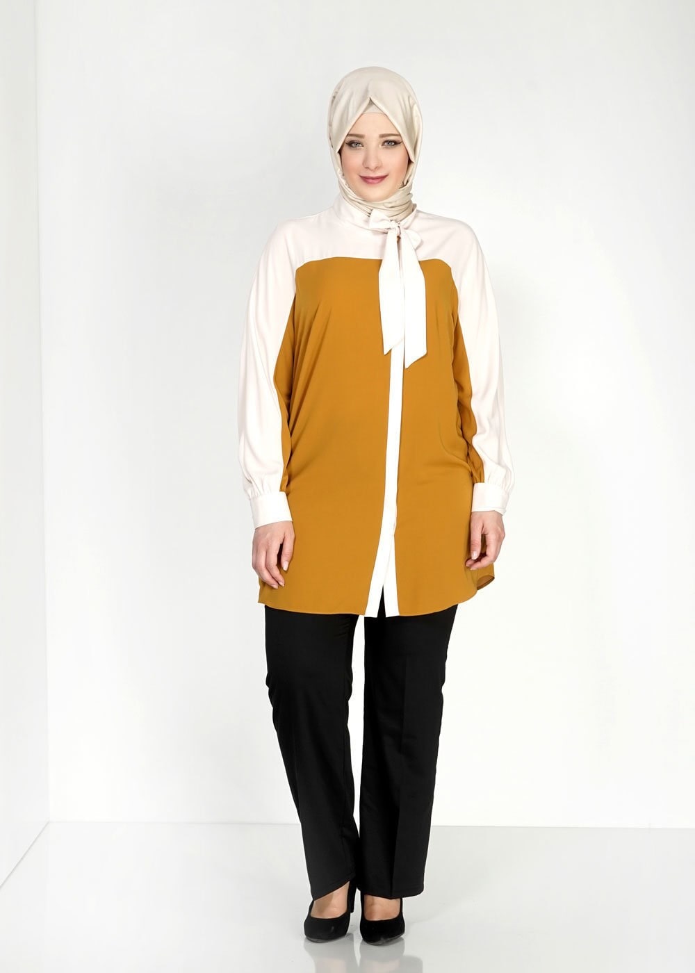 Tesettür giyim SARI  BAĞLAMA DETAYLI TUNİK 2485 