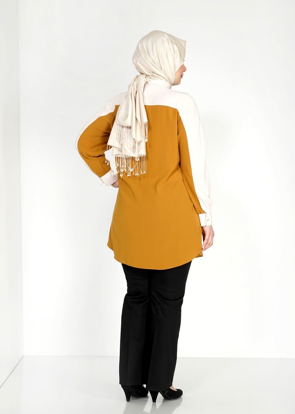 Tesettür giyim SARI  BAĞLAMA DETAYLI TUNİK 2485 