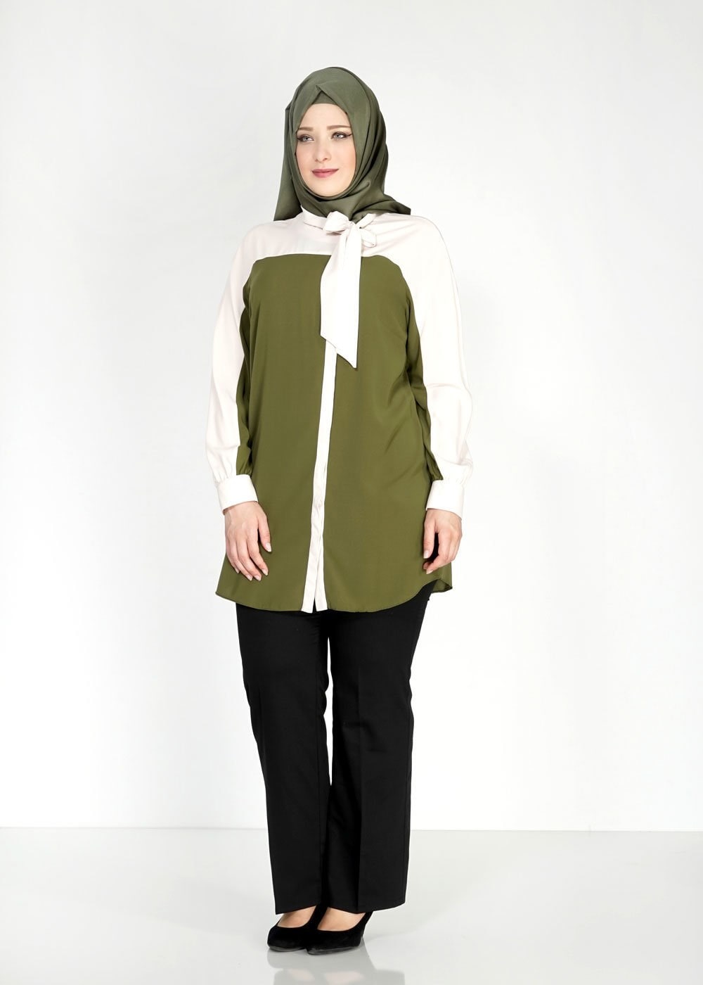 Tesettür giyim HAKİ  BAĞLAMA DETAYLI TUNİK 2485 