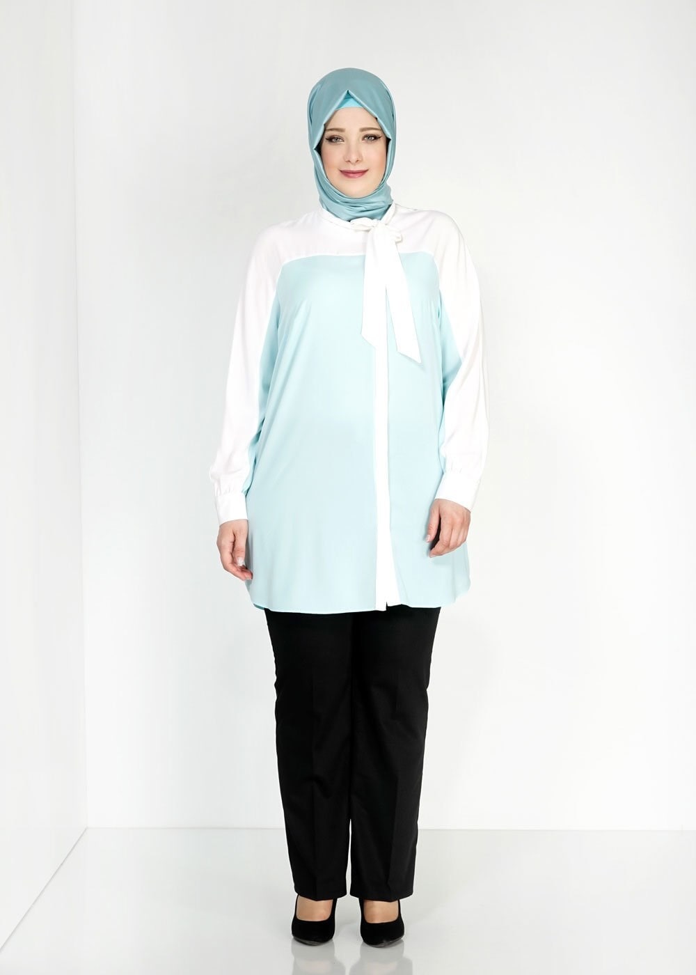 Tesettür giyim MAVİ  BAĞLAMA DETAYLI TUNİK 2485 