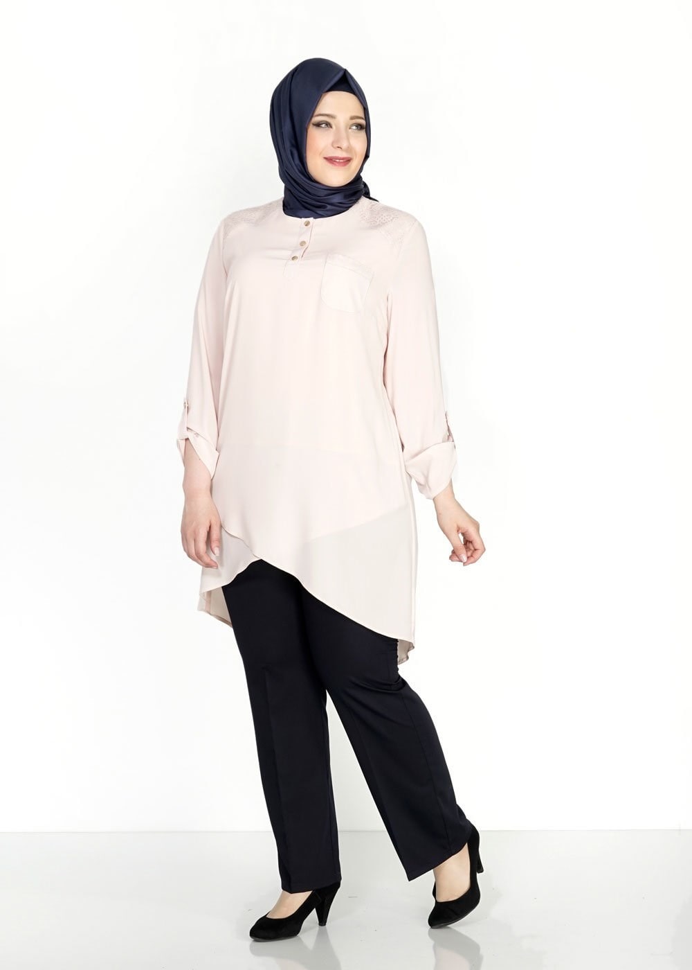 Tesettür giyim PUDRA CEP DETAYLI TUNİK 2488