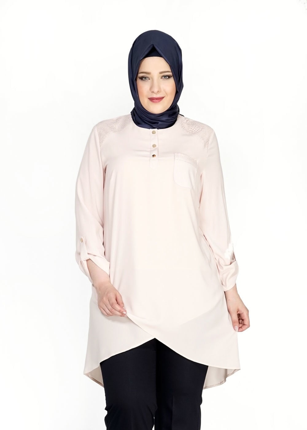 Tesettür giyim PUDRA CEP DETAYLI TUNİK 2488