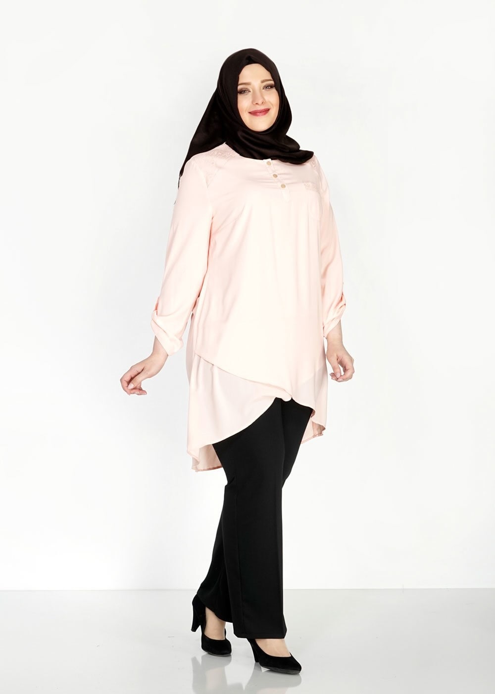Tesettür giyim PUDRA CEP DETAYLI TUNİK 2488