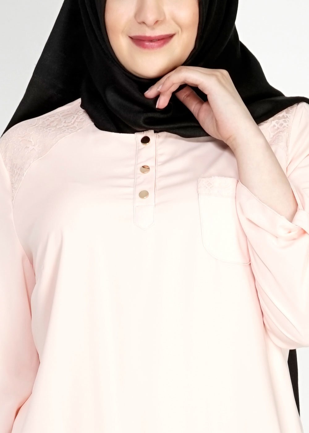 Tesettür giyim PUDRA CEP DETAYLI TUNİK 2488